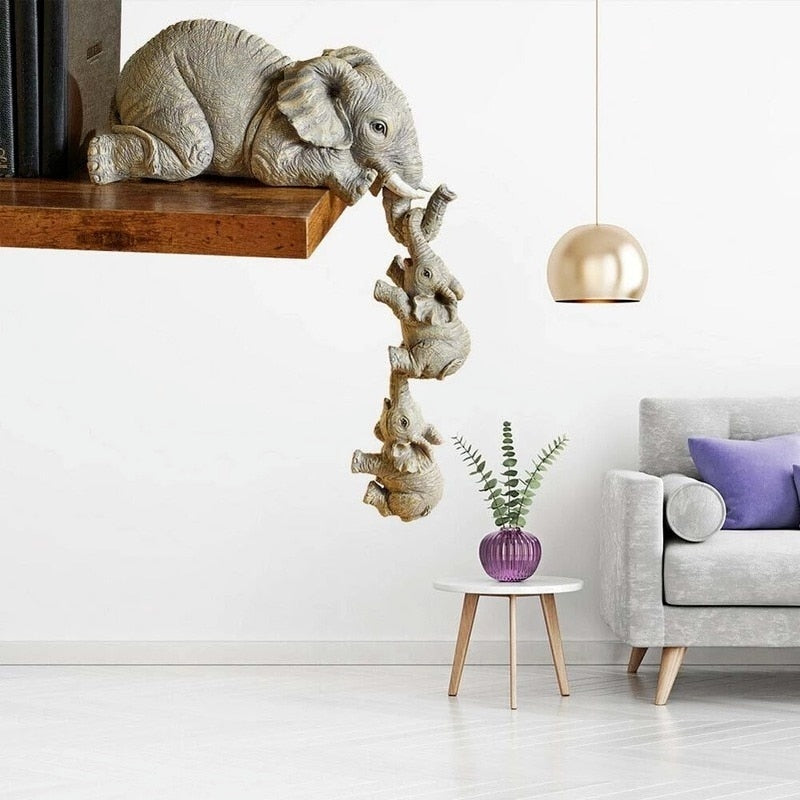 Kit Estatuetas Decorativas – Família Elefante com Detalhes Artesanais